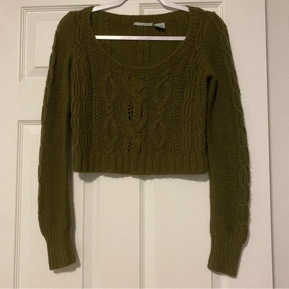Guinevere green cropped alpaca / Marino wool sweater size XS Anthropology - Picture 9 of 10
